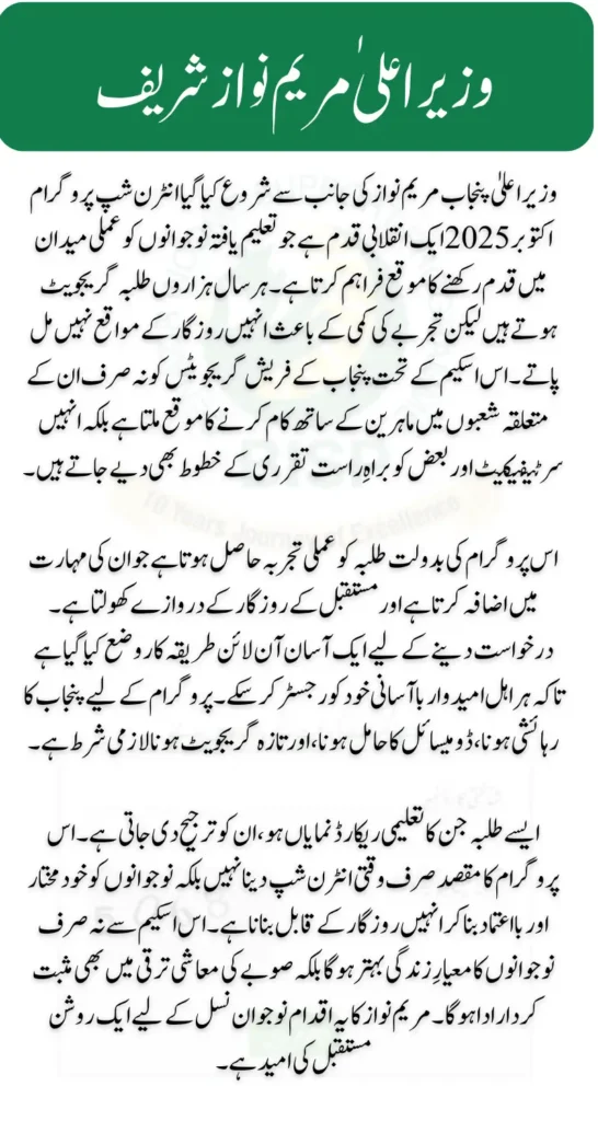 Maryam Nawaz Internship Program Eligibility Criteria Oct 2025