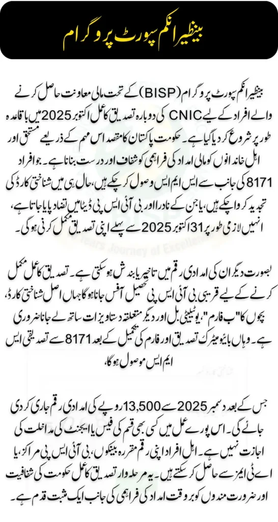 BISP 8171 CNIC Reverification Check Online Complete Details