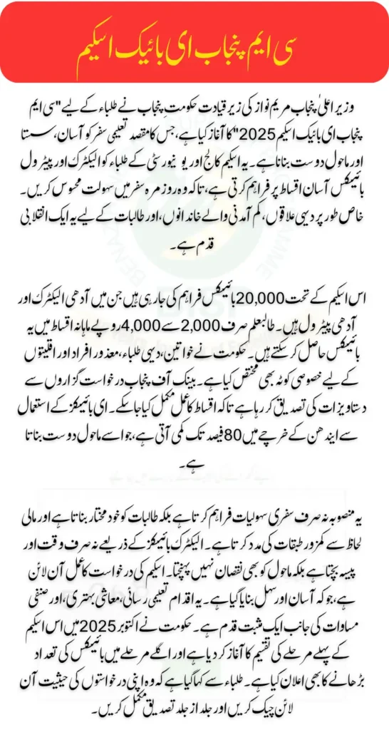 CM Punjab E-Bike Scheme 2025 October Update Check Know