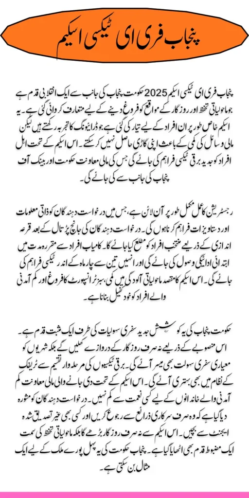 Punjab Free E-Taxi Scheme 2025 Complete Details for Registration 