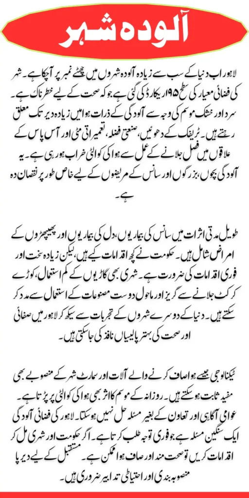 Lahore has Reached the Sixth Position Among the Most Polluted Cities