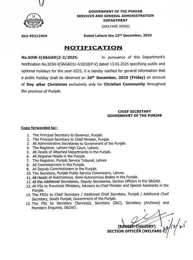 25 December 2025 Holiday Notification Check 