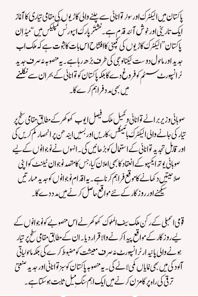 Pakistani Electric Vehicle Manufacturing Details 